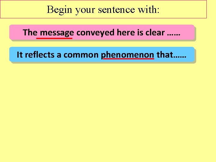 Begin your sentence with: The message conveyed here is clear …… It reflects a