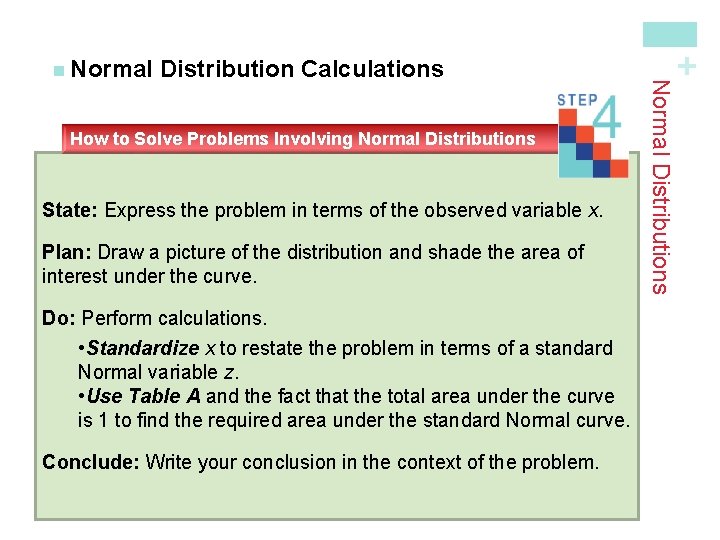 How to Solve Problems Involving Normal Distributions State: Express the problem in terms of How to Solve Problems Involving Normal Distributions State: Express the problem in terms of