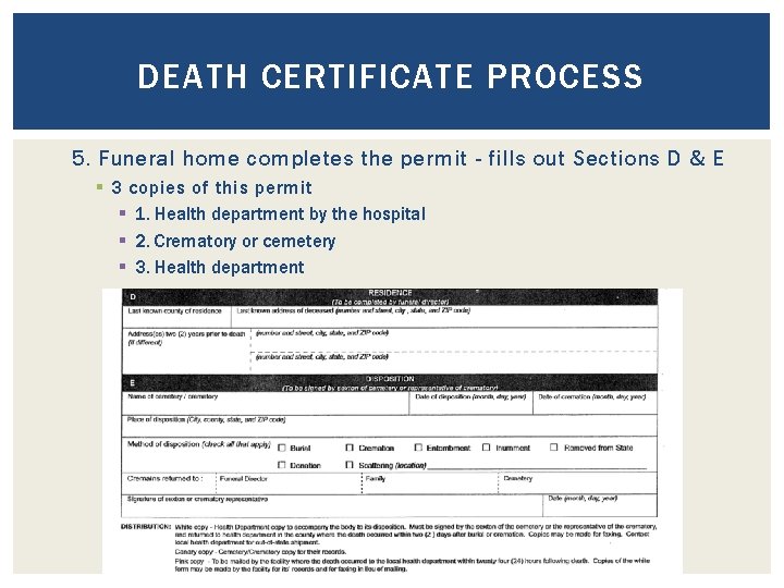 DEATH CERTIFICATE PROCESS 5. Funeral home completes the permit - fills out Sections D
