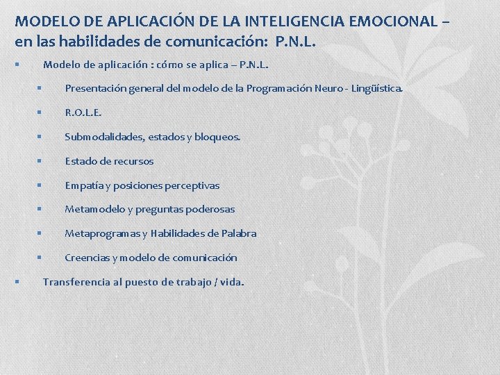 MODELO DE APLICACIÓN DE LA INTELIGENCIA EMOCIONAL – en las habilidades de comunicación: P.