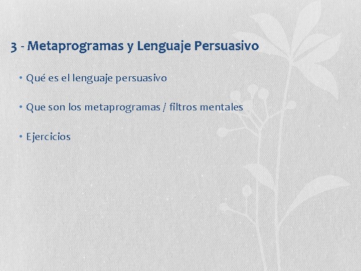 3 - Metaprogramas y Lenguaje Persuasivo • Qué es el lenguaje persuasivo • Que