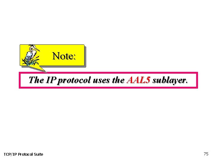 Note: The IP protocol uses the AAL 5 sublayer. TCP/IP Protocol Suite 75 