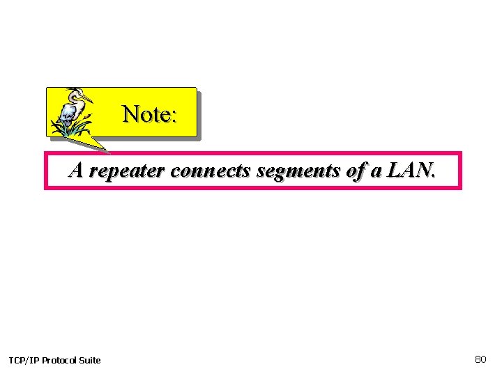 Note: A repeater connects segments of a LAN. TCP/IP Protocol Suite 80 
