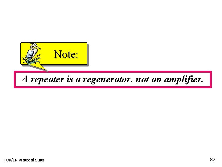 Note: A repeater is a regenerator, not an amplifier. TCP/IP Protocol Suite 82 