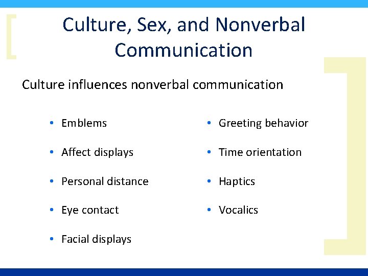 [ Culture, Sex, and Nonverbal Communication Culture influences nonverbal communication • Emblems • Greeting