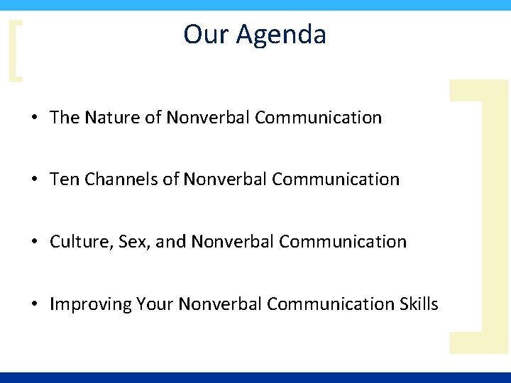 [ Our Agenda • The Nature of Nonverbal Communication • Ten Channels of Nonverbal