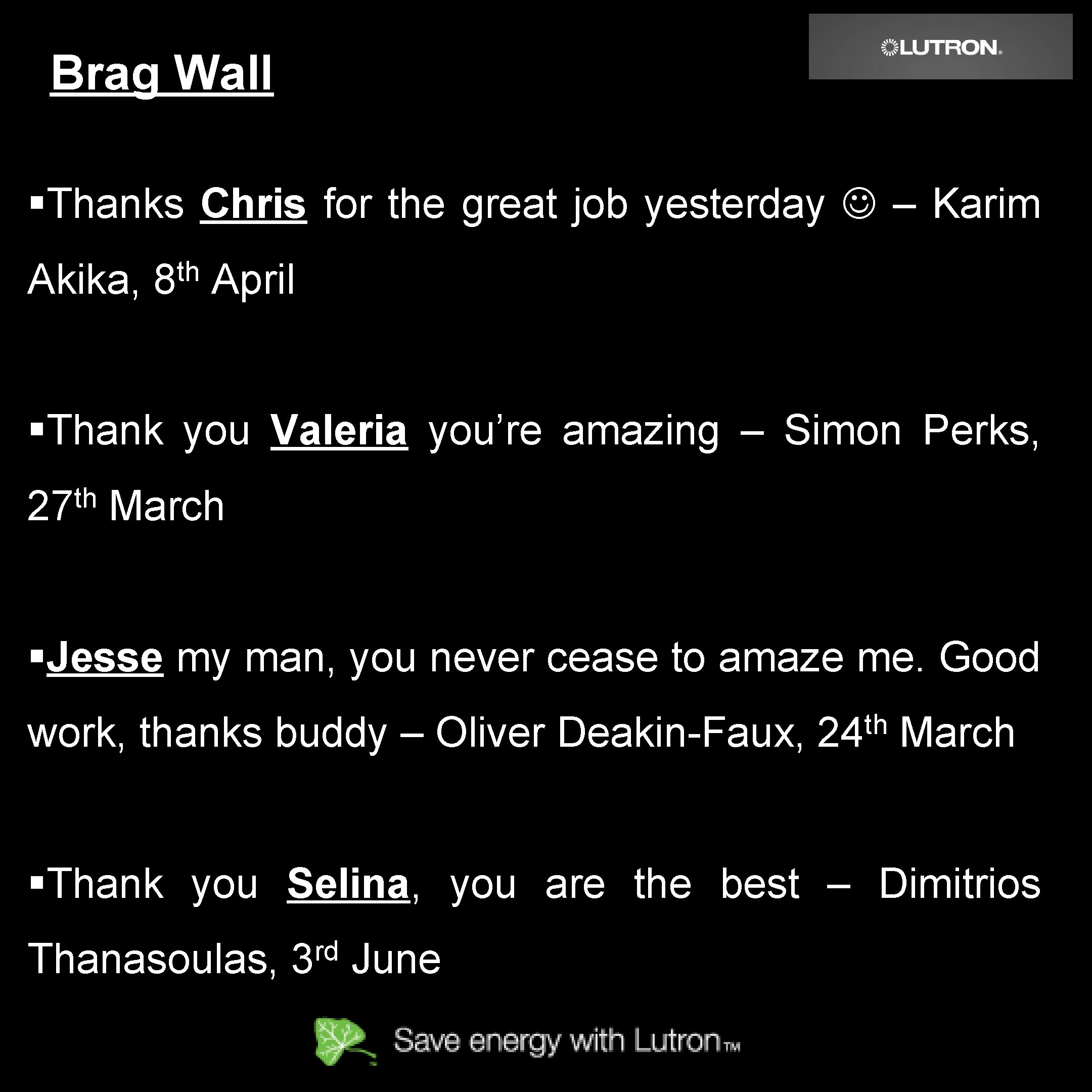 Brag Wall §Thanks Chris for the great job yesterday – Karim Akika, th 8