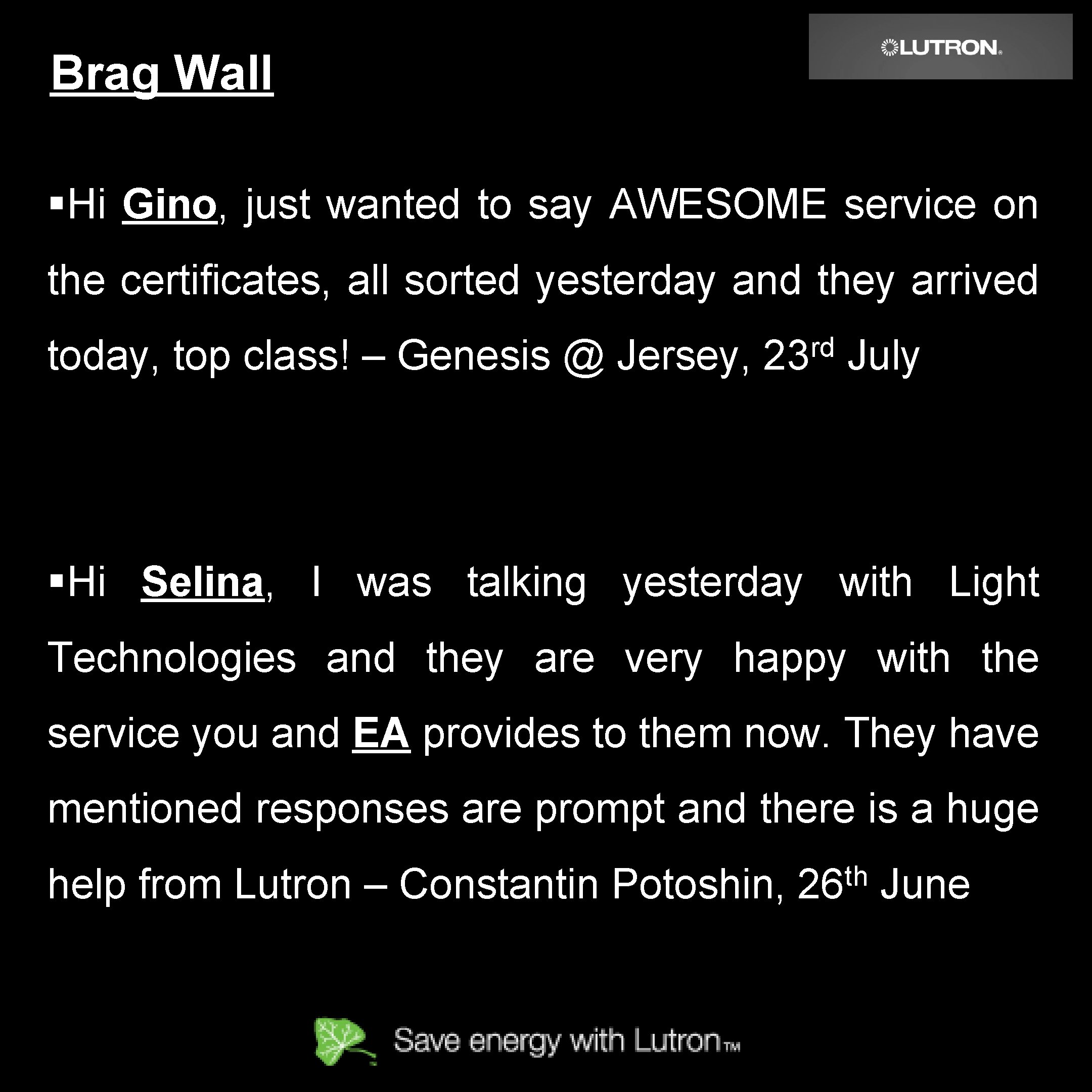 Brag Wall §Hi Gino, just wanted to say AWESOME service on the certificates, all