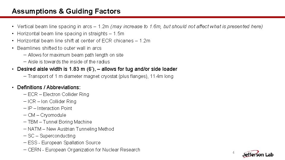 Assumptions & Guiding Factors • • Vertical beam line spacing in arcs – 1.