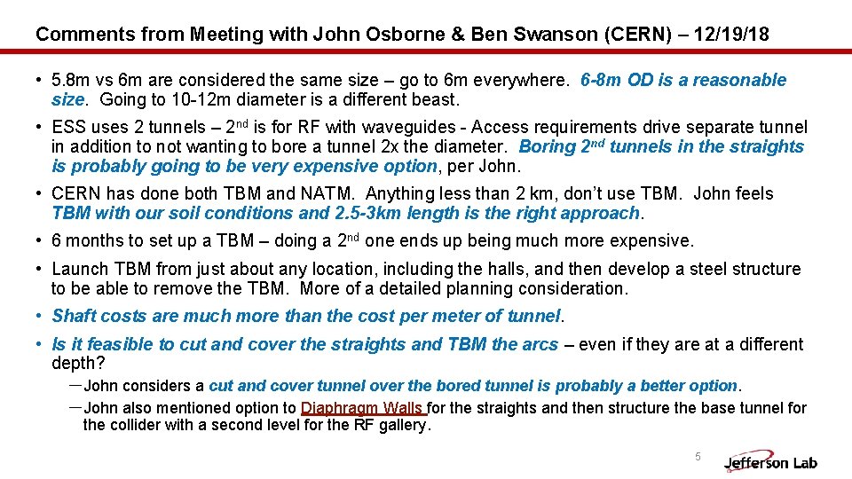 Comments from Meeting with John Osborne & Ben Swanson (CERN) – 12/19/18 • 5.