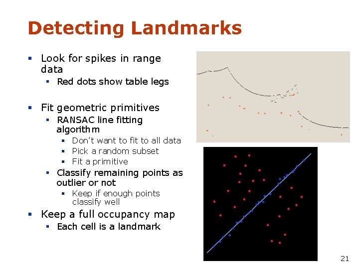 Detecting Landmarks § Look for spikes in range data § Red dots show table