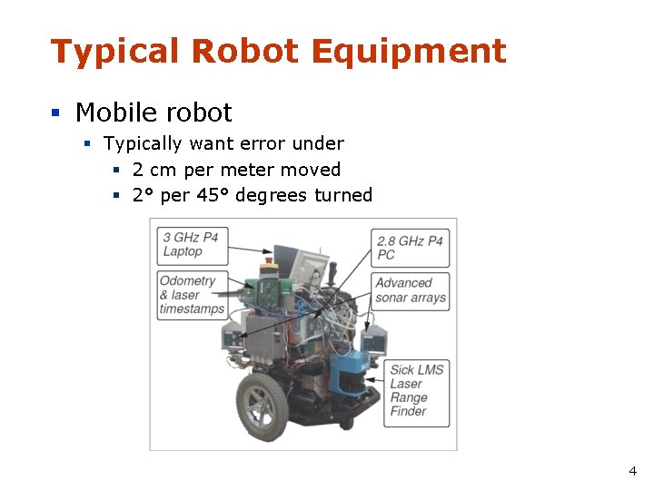 Typical Robot Equipment § Mobile robot § Typically want error under § 2 cm
