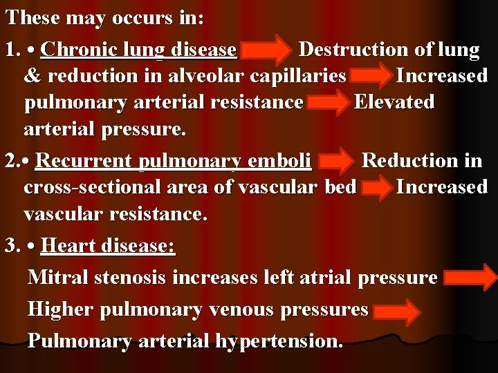 These may occurs in: 1. • Chronic lung disease Destruction of lung & reduction