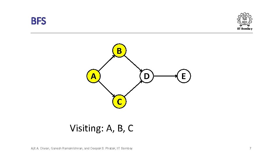 BFS IIT Bombay B D A E C Visiting: A, B, C Ajit A. BFS IIT Bombay B D A E C Visiting: A, B, C Ajit A.
