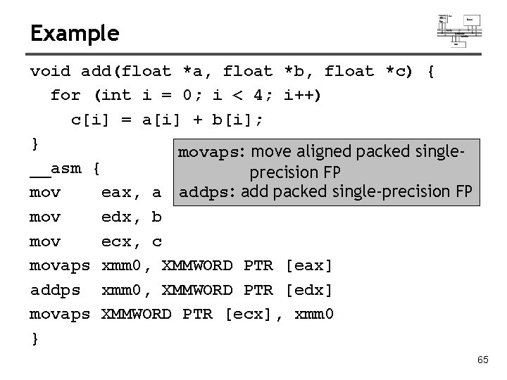 Example void add(float *a, float *b, float *c) { for (int i = 0; Example void add(float *a, float *b, float *c) { for (int i = 0;