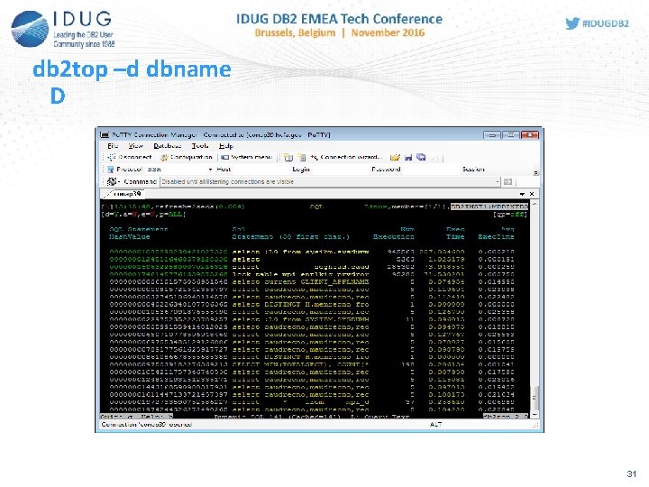 db 2 top –d dbname D 31 