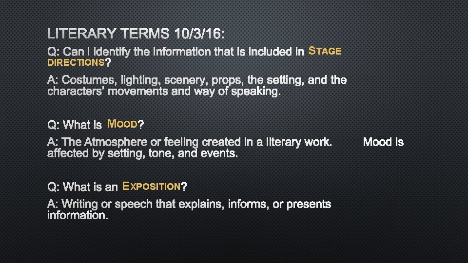 LITERARY TERMS 10/3/16: STAGE Q: CAN I IDENTIFY THE INFORMATION THAT IS INCLUDED IN