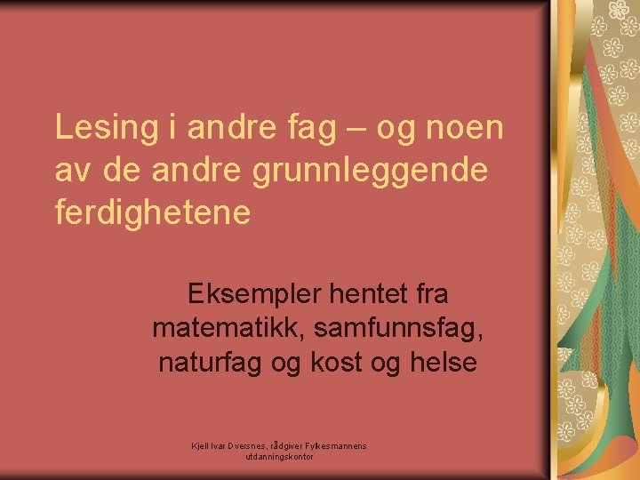 Lesing i andre fag – og noen av de andre grunnleggende ferdighetene Eksempler hentet