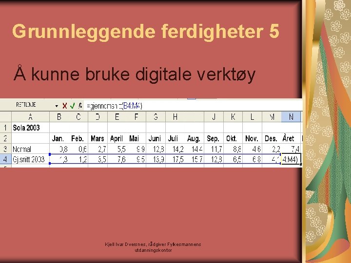 Grunnleggende ferdigheter 5 Å kunne bruke digitale verktøy Kjell Ivar Dversnes, rådgiver Fylkesmannens utdanningskontor