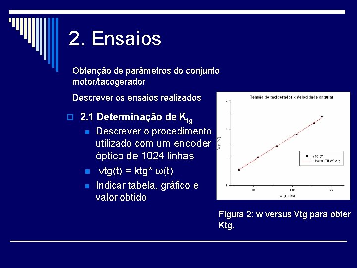 2. Ensaios Obtenção de parâmetros do conjunto motor/tacogerador Descrever os ensaios realizados o 2.