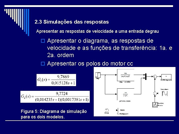 2. 3 Simulações das respostas Apresentar as respostas de velocidade a uma entrada degrau