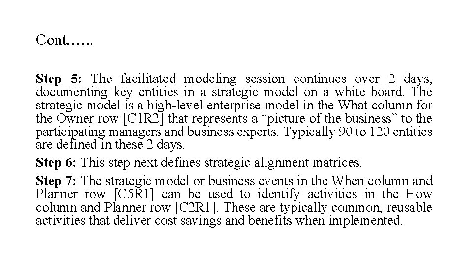 Cont. …. . Step 5: The facilitated modeling session continues over 2 days, documenting