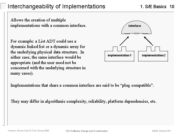 Interchangeability of Implementations Allows the creation of multiple implementations with a common interface. For