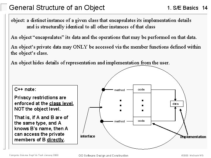 General Structure of an Object 1. S/E Basics 14 object: a distinct instance of