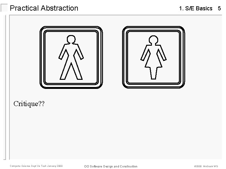 Practical Abstraction 1. S/E Basics 5 Critique? ? Computer Science Dept Va Tech January