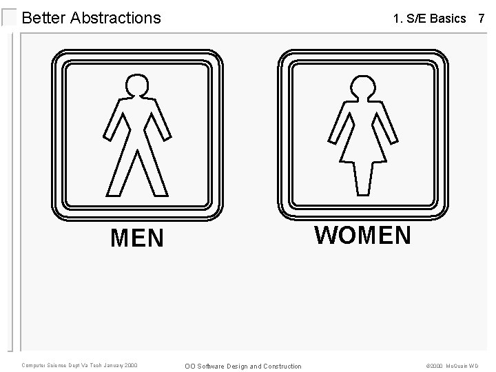 Better Abstractions 1. S/E Basics 7 WOMEN Computer Science Dept Va Tech January 2000