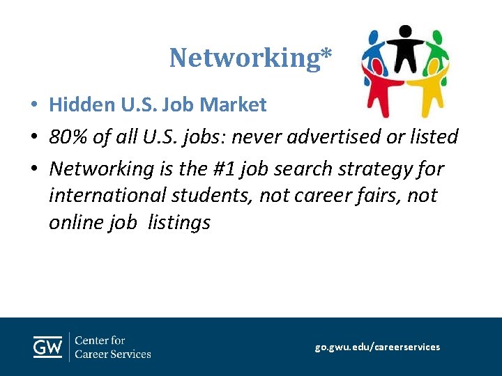 Networking* • Hidden U. S. Job Market • 80% of all U. S. jobs: