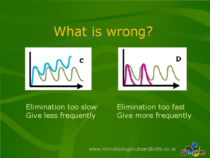 What is wrong? Elimination too slow Give less frequently Elimination too fast Give more