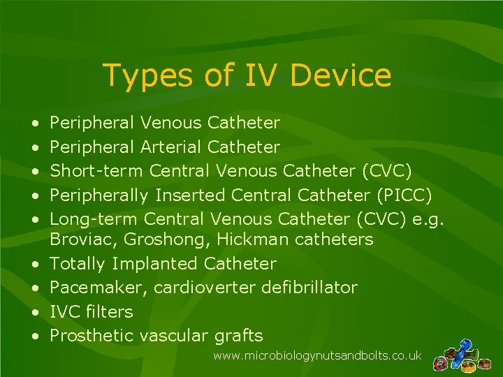 Types of IV Device • • • Peripheral Venous Catheter Peripheral Arterial Catheter Short-term
