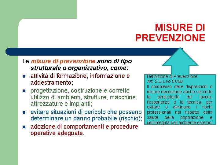 MISURE DI PREVENZIONE Le misure di prevenzione sono di tipo strutturale o organizzativo, come: