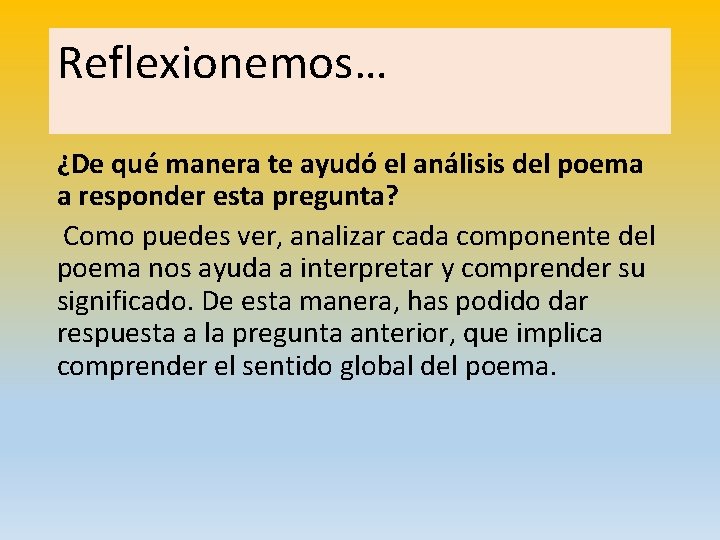 Reflexionemos… ¿De qué manera te ayudó el análisis del poema a responder esta pregunta?