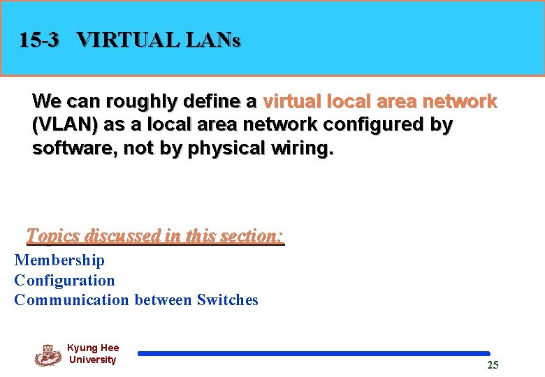 15 -3 VIRTUAL LANs We can roughly define a virtual local area network (VLAN)