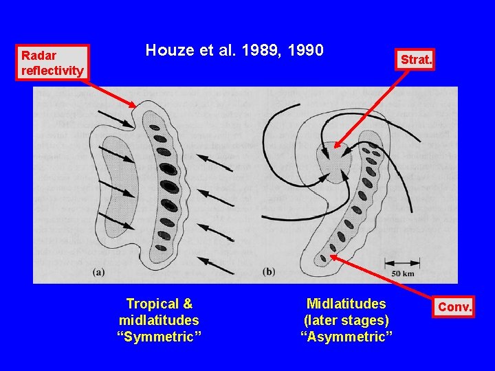 Radar reflectivity Houze et al. 1989, 1990 Tropical & midlatitudes “Symmetric” Midlatitudes (later stages)