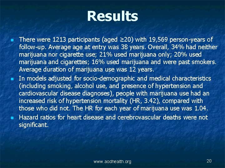 Results n n n There were 1213 participants (aged ≥ 20) with 19, 569