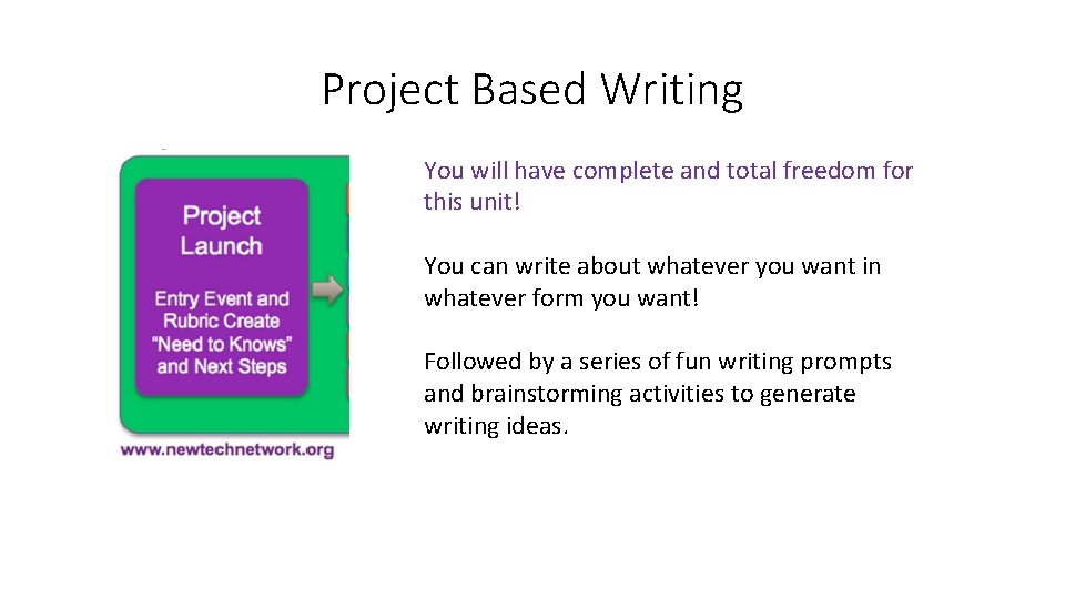 Project Based Writing You will have complete and total freedom for this unit! You