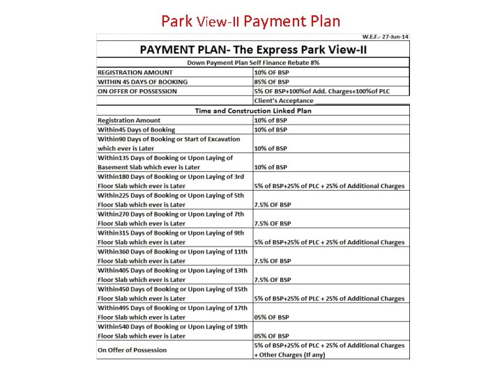 Park View-II Payment Plan 