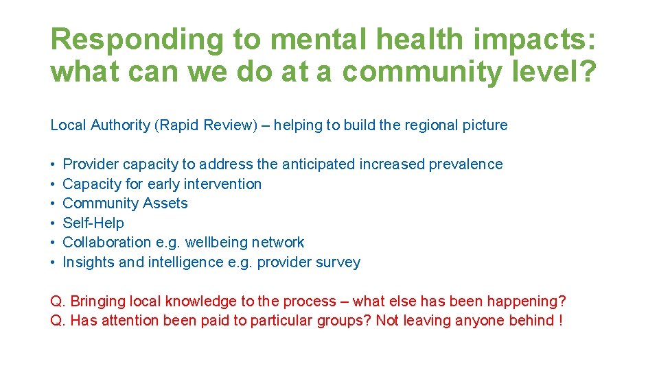 Responding to mental health impacts: what can we do at a community level? Local