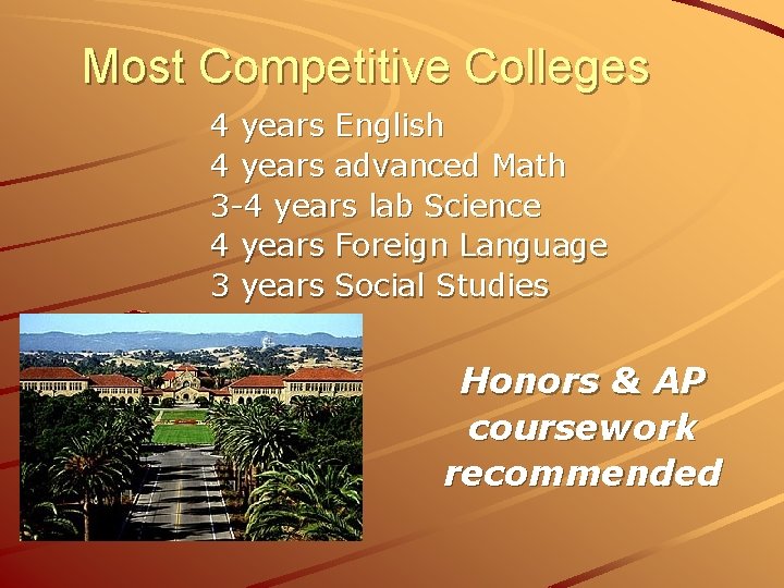 Most Competitive Colleges 4 years English 4 years advanced Math 3 -4 years lab