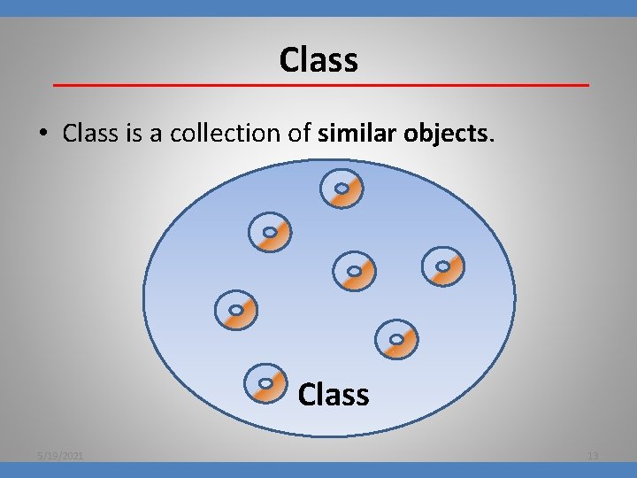 Class • Class is a collection of similar objects. Class 5/19/2021 13 