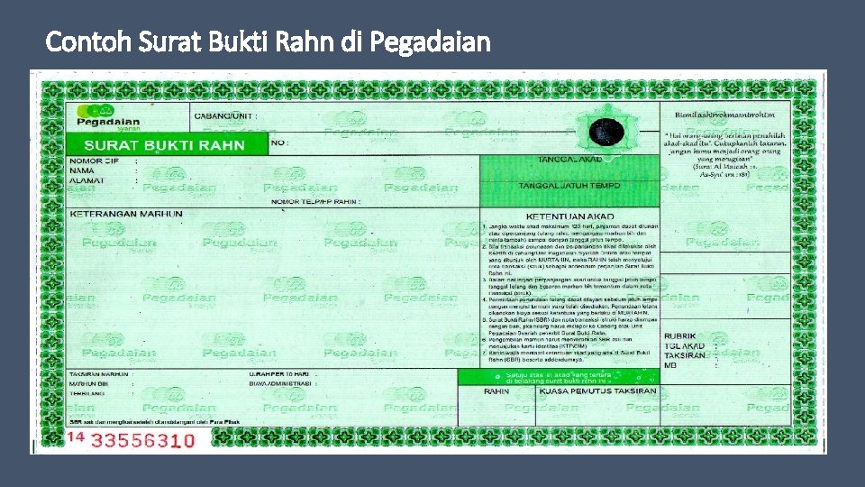 Contoh Surat Bukti Rahn di Pegadaian 