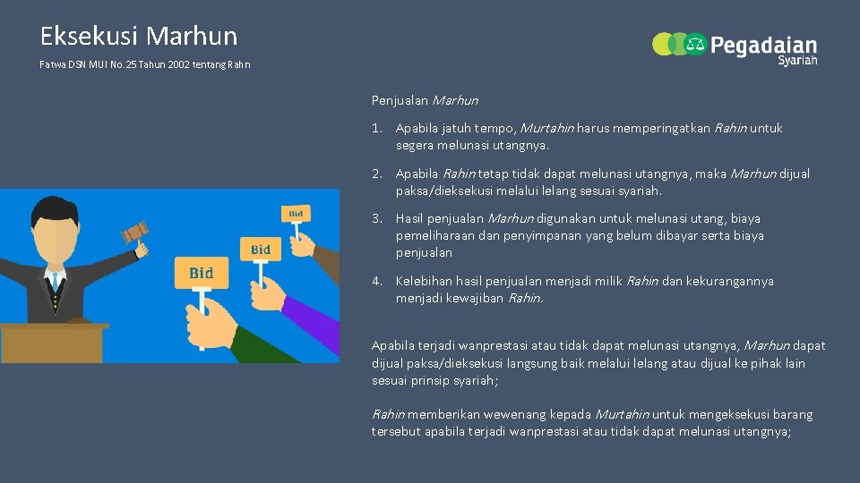 Eksekusi Marhun Fatwa DSN MUI No. 25 Tahun 2002 tentang Rahn Penjualan Marhun 1.