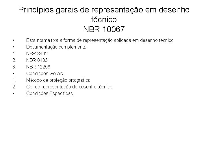 Princípios gerais de representação em desenho técnico NBR 10067 • • 1. 2. 3.