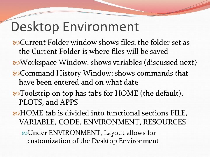 Desktop Environment Current Folder window shows files; the folder set as the Current Folder