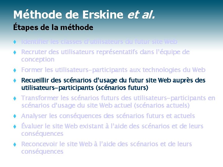 Méthode de Erskine et al. Étapes de la méthode t Identifier les classes d’utilisateurs