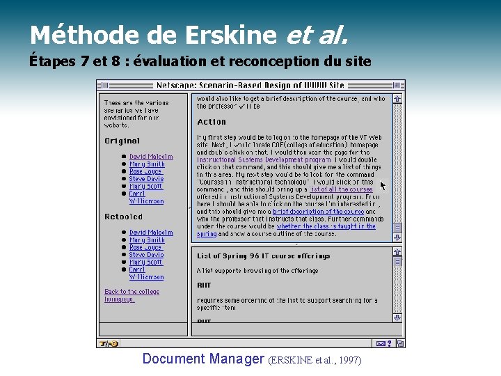 Méthode de Erskine et al. Étapes 7 et 8 : évaluation et reconception du