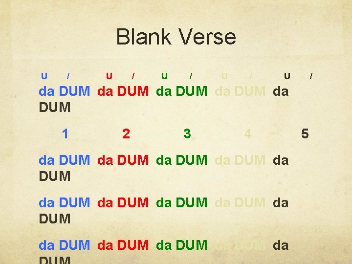 Blank Verse U / U / U / da DUM da DUM 1 2 Blank Verse U / U / U / da DUM da DUM 1 2